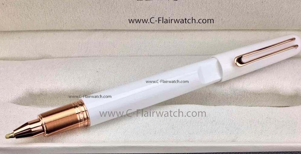 Copy Montblanc M Rollerball Pen:White Resin Rose Gold Clip